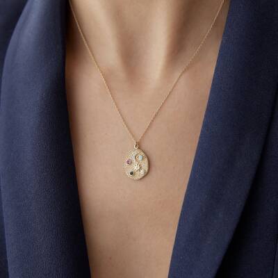 Altın Renkli Taşlı Gece & Gündüz Kolye - 3