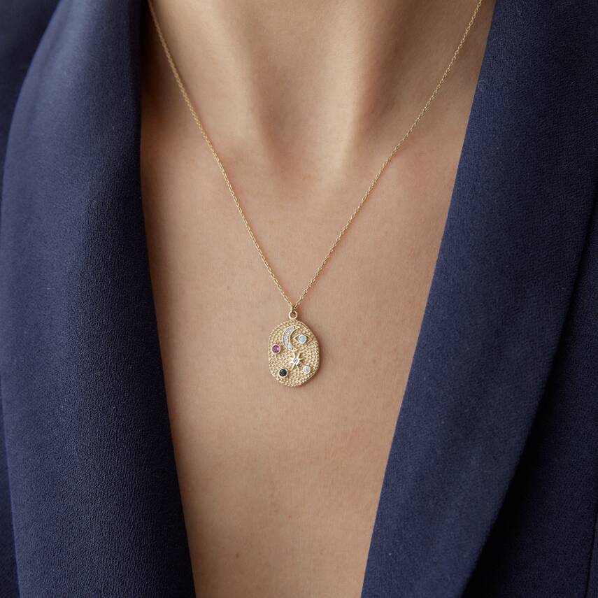 Altın Renkli Taşlı Gece & Gündüz Kolye - 3