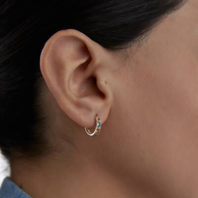 Altın Renkli Taşlı Halka Küpe - 2