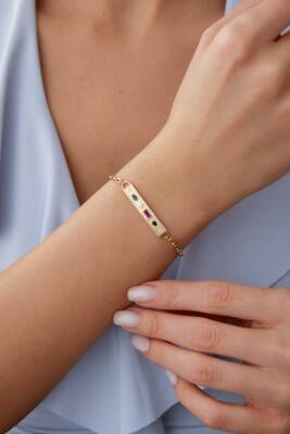 Altın Renkli Taşlı Vintage Bileklik - 1