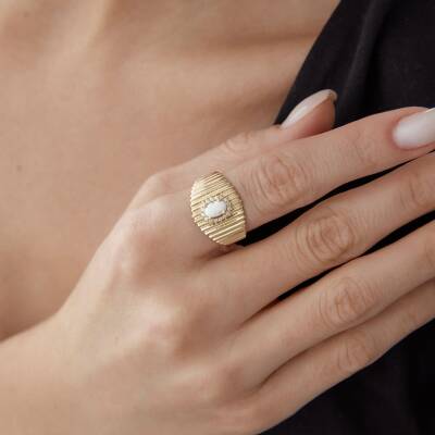 Altın Sedef Taşlı Ring Yüzük - 1