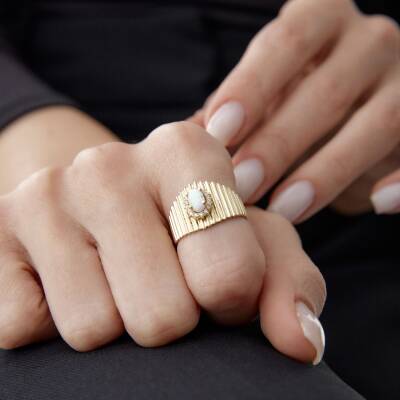 Altın Sedef Taşlı Ring Yüzük - 2