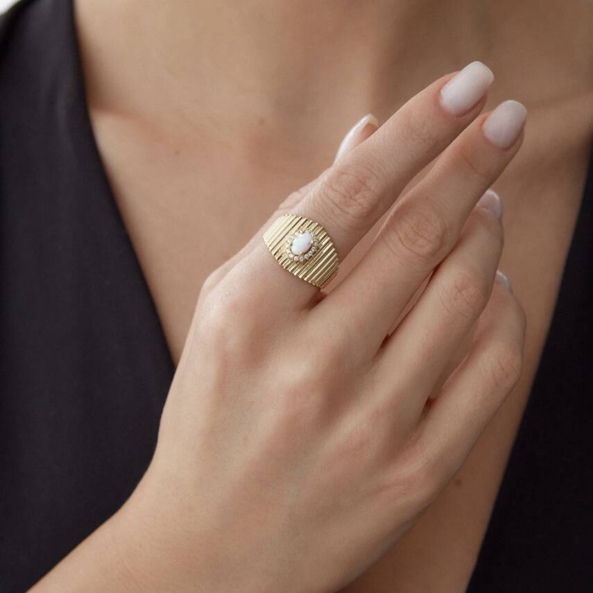 Altın Sedef Taşlı Ring Yüzük - 3