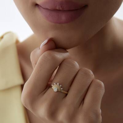 Altın Sedefli Vintage Güneş Yüzük - 1