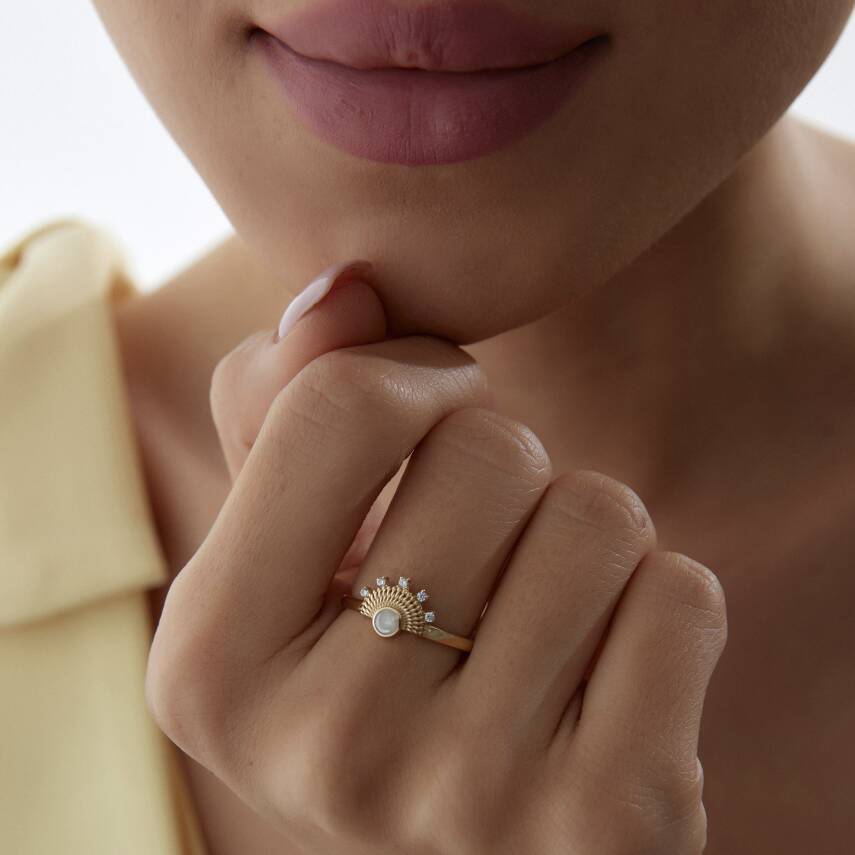 Altın Sedefli Vintage Güneş Yüzük - Semih Haşhaş Kuyumculuk