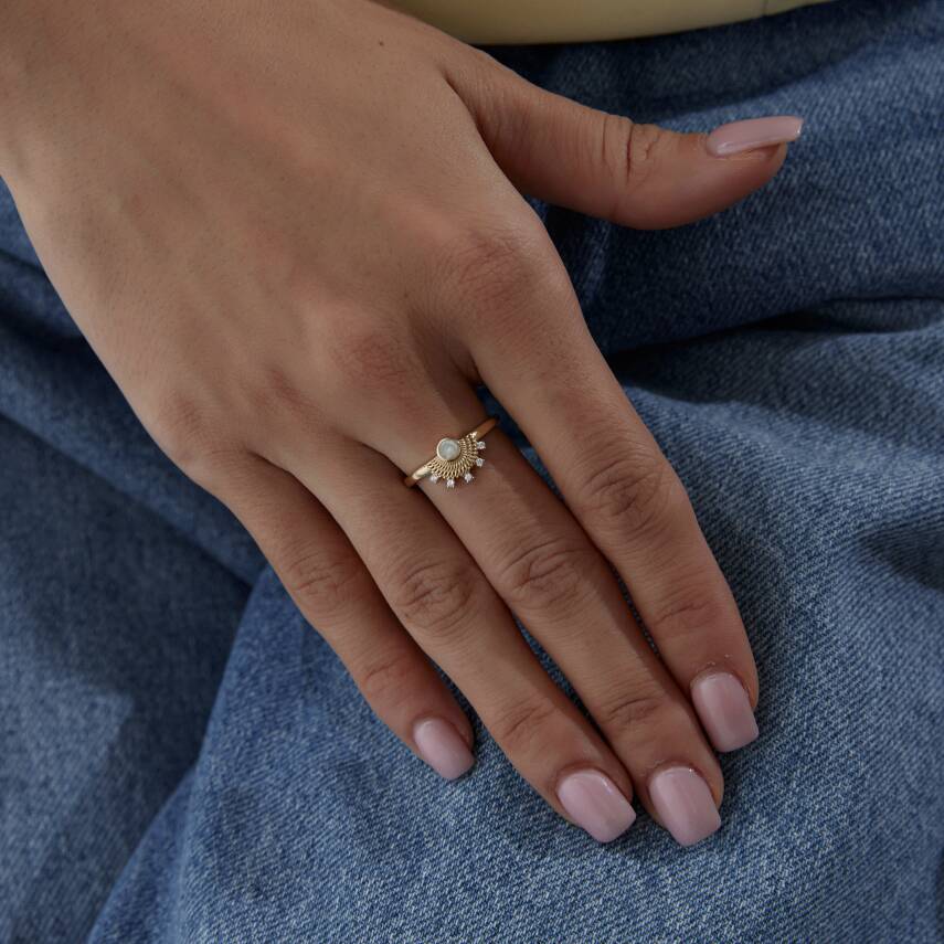 Altın Sedefli Vintage Güneş Yüzük - 3