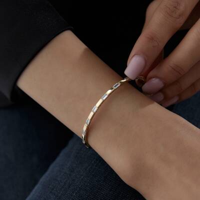 Altın Sıralı Mavi Baget Taşlı Kelepçe - 2