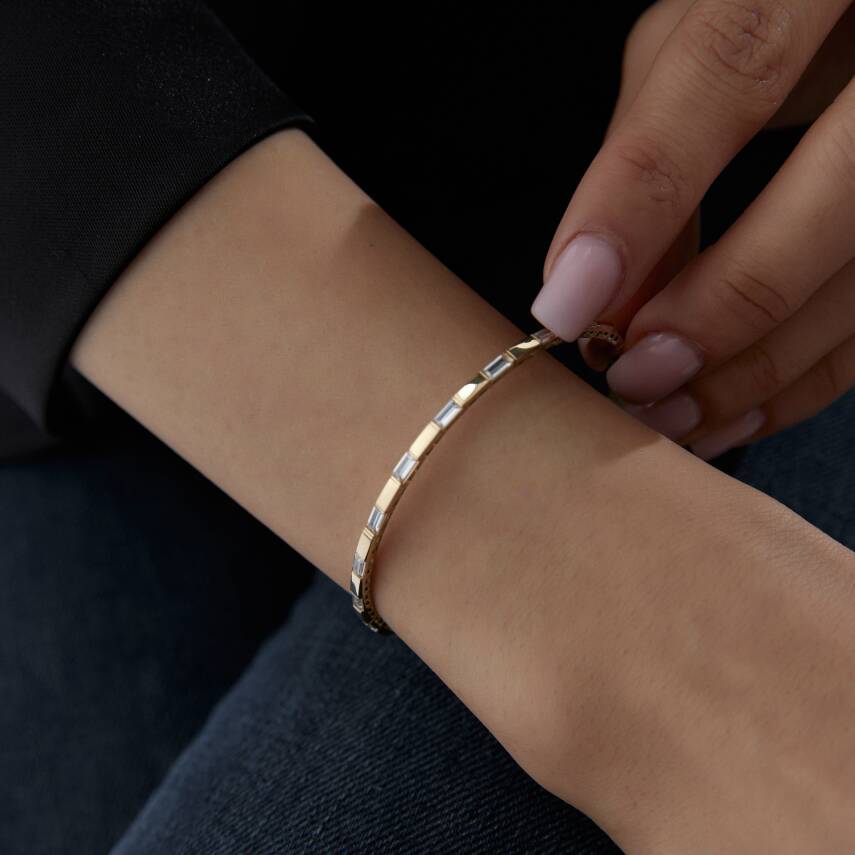 Altın Sıralı Mavi Baget Taşlı Kelepçe - 2