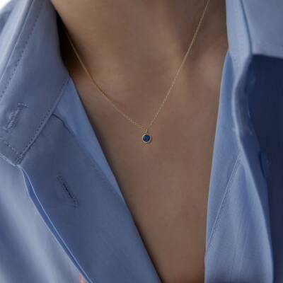 Altın Sıvama Mavi Tektaş Kolye - 3