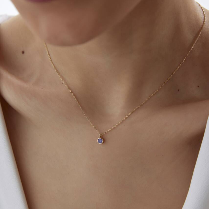 Altın Sıvama Mor Tektaş Kolye - 2