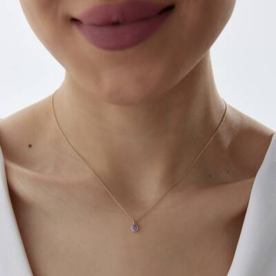 Altın Sıvama Mor Tektaş Kolye 