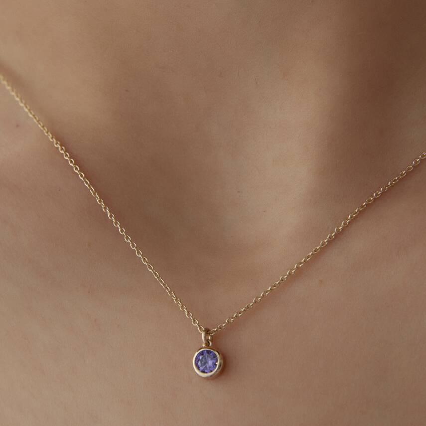 Altın Sıvama Mor Tektaş Kolye - 3