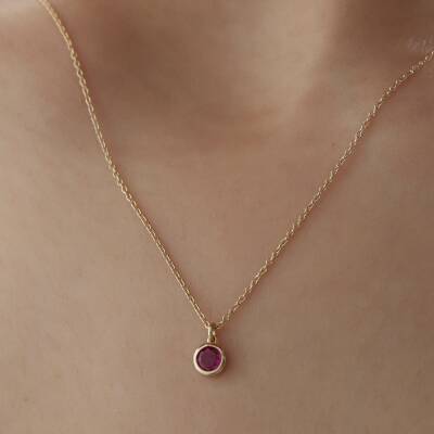 Altın Sıvama Pembe Tektaş Kolye - 3