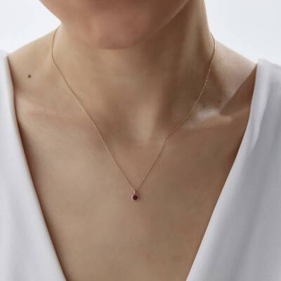 Altın Sıvama Pembe Tektaş Kolye 