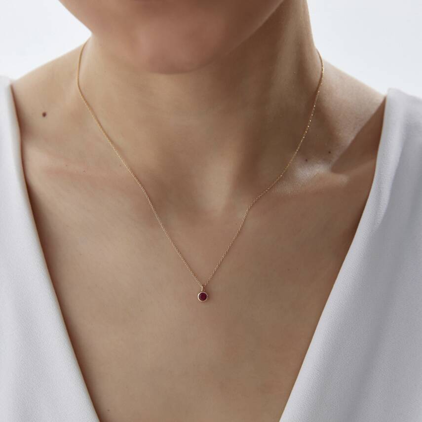 Altın Sıvama Pembe Tektaş Kolye - 1