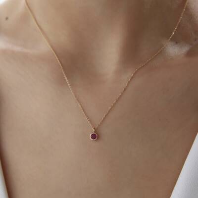 Altın Sıvama Pembe Tektaş Kolye - 2