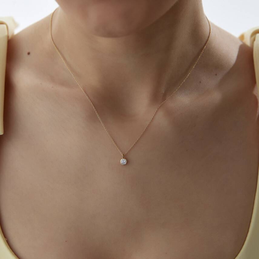 Altın Sıvama Tektaş Kolye - Semih Haşhaş Kuyumculuk