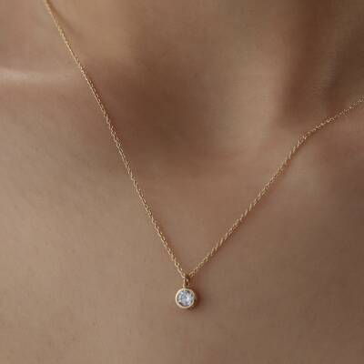 Altın Sıvama Tektaş Kolye - 3