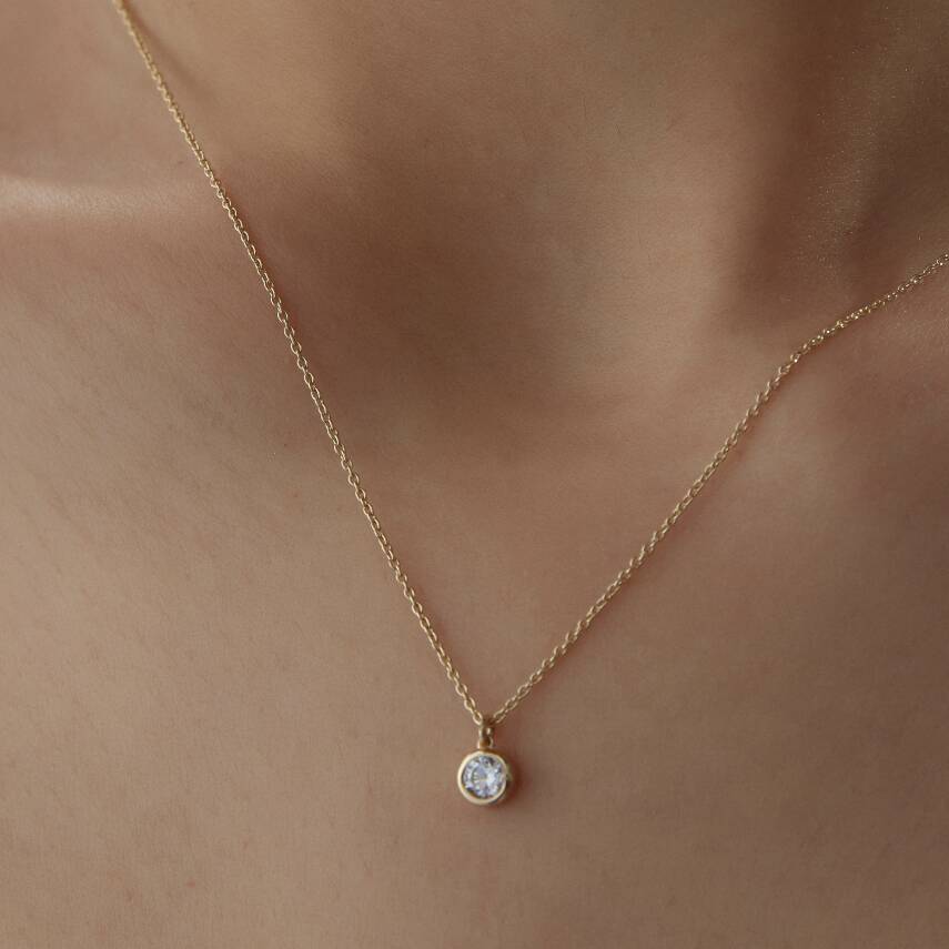 Altın Sıvama Tektaş Kolye - 3