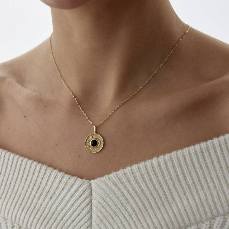 Altın Siyah İnci Luna Güneş Kolye - Semih Haşhaş Kuyumculuk