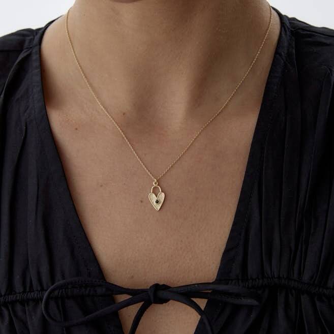 Altın Siyah Taşlı Luna Kalp Kolye - Semih Haşhaş Kuyumculuk