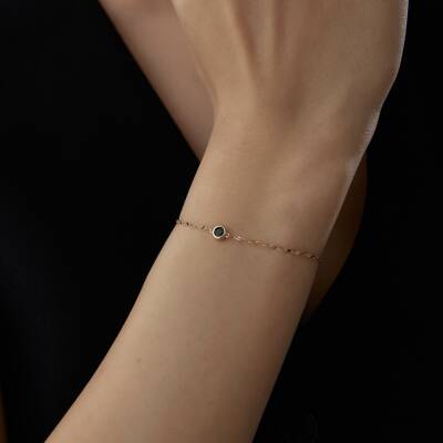 Altın Siyah Taşlı Yuvarlak Minimal Bileklik - 2