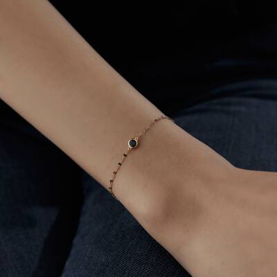 Altın Siyah Taşlı Yuvarlak Minimal Bileklik - 3