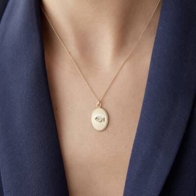 Altın Taşlı Balık Plaka Kolye - 1