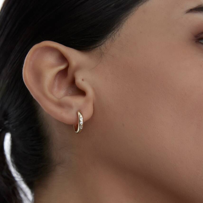 Altın Taşlı Bombeli Mini Halka Küpe - Semih Haşhaş Kuyumculuk (1)