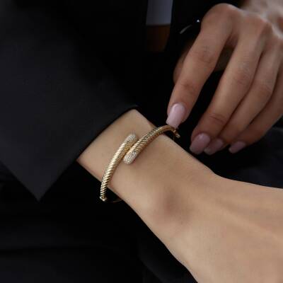 Altın Taşlı Burgu Tasarım Kelepçe - 1