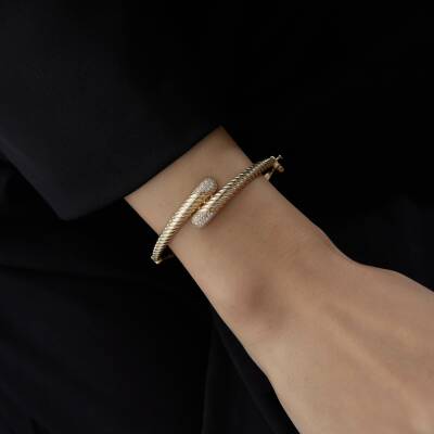 Altın Taşlı Burgu Tasarım Kelepçe - 2