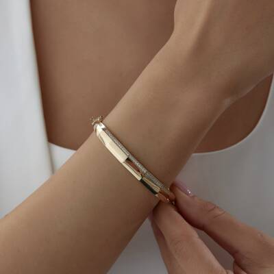 Altın Taşlı Geometrik Kelepçe - 1