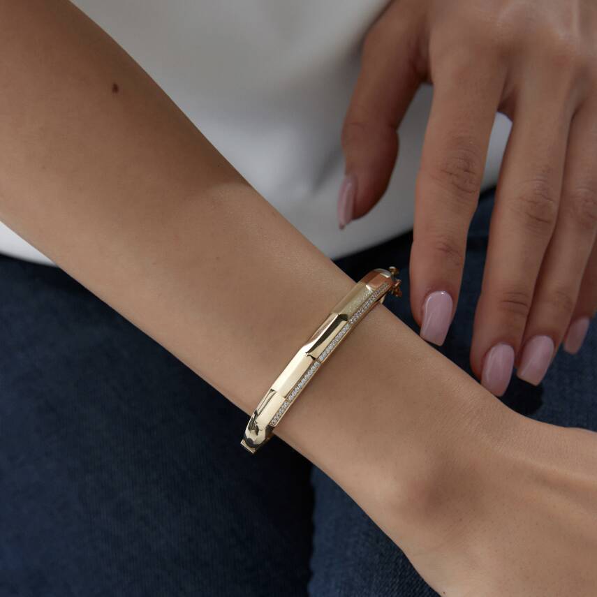 Altın Taşlı Geometrik Kelepçe - Semih Haşhaş Kuyumculuk (1)