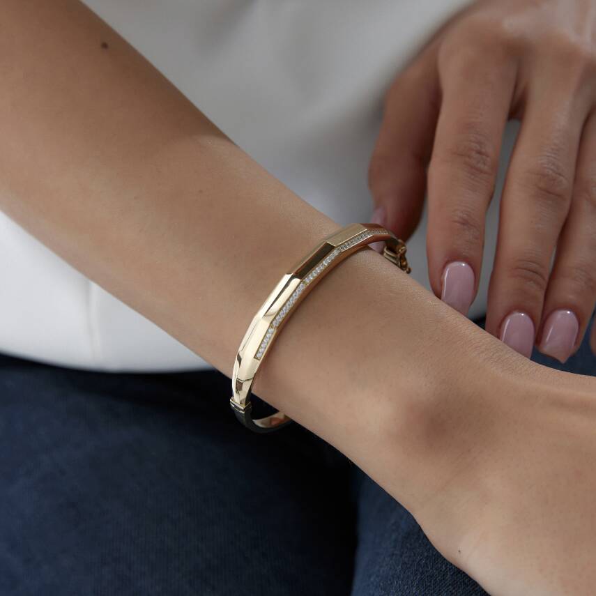 Altın Taşlı Geometrik Kelepçe - 3