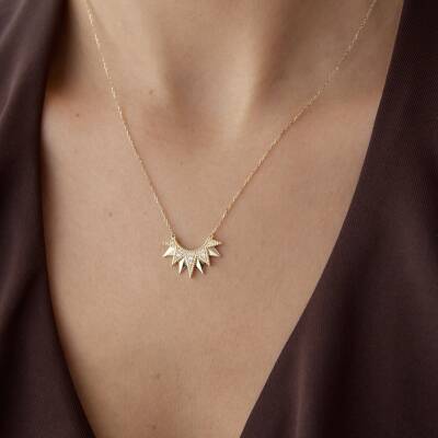 Altın Taşlı Gün Doğumu Kolye - 1