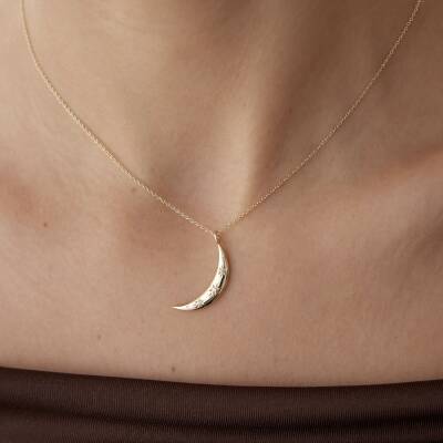 Altın Taşlı Hilal Kolye - 1