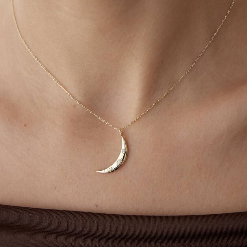 Altın Taşlı Hilal Kolye - 1