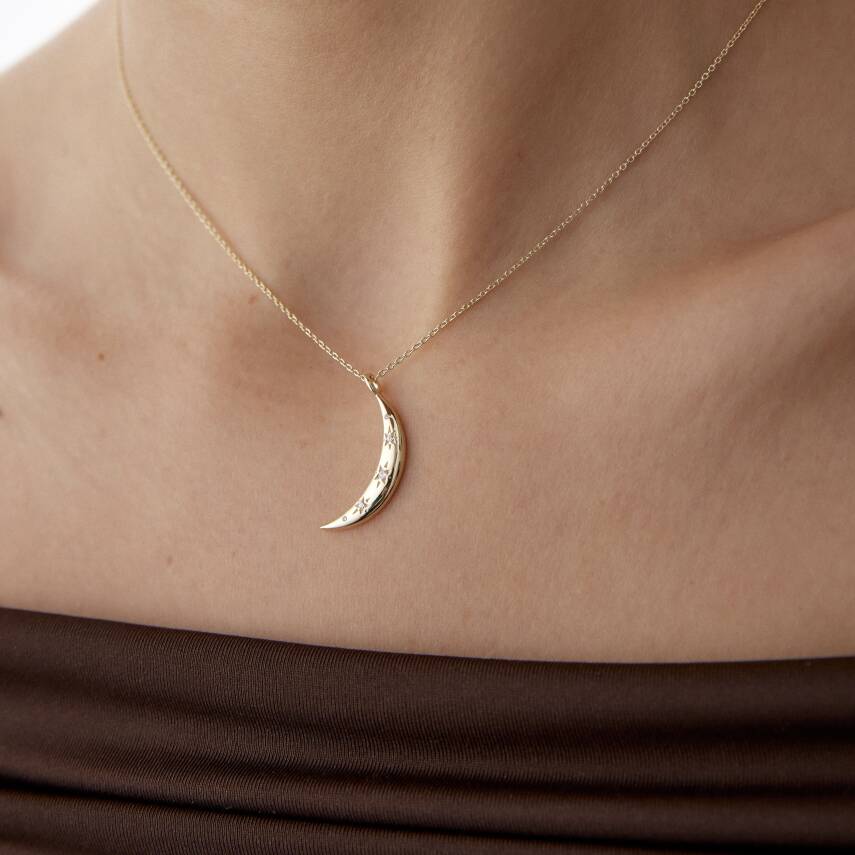 Altın Taşlı Hilal Kolye - 2