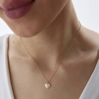 Altın Taşlı Kalp Kolye - 1