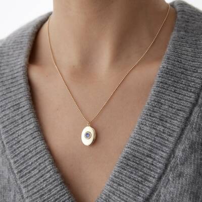 Altın Mavi Taşlı Kapaklı Retro Kolye - 1