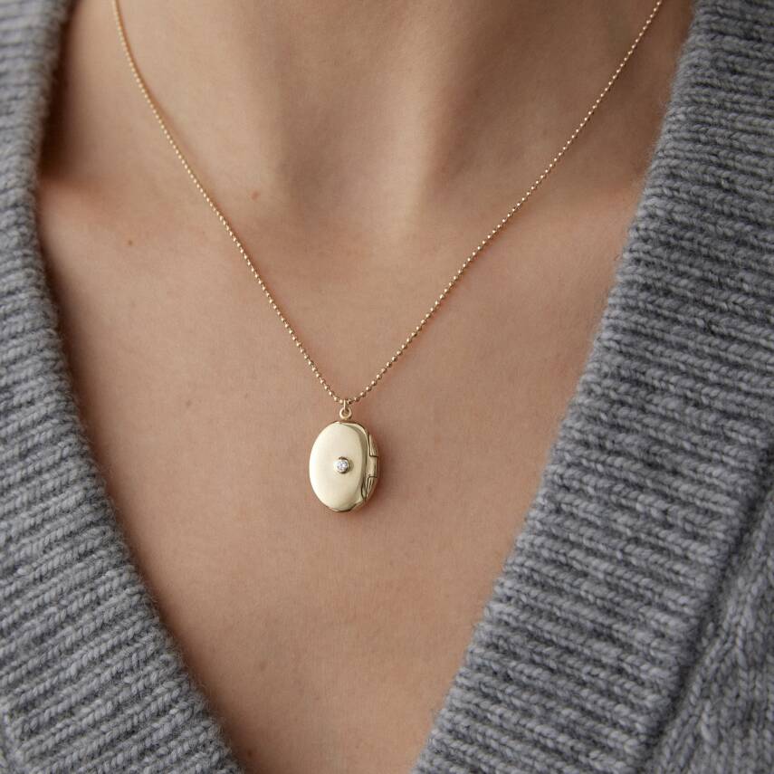 Altın Mavi Taşlı Kapaklı Retro Kolye - 3