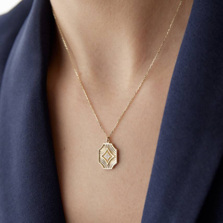 Altın Taşlı Kare Kolye - Semih Haşhaş Kuyumculuk