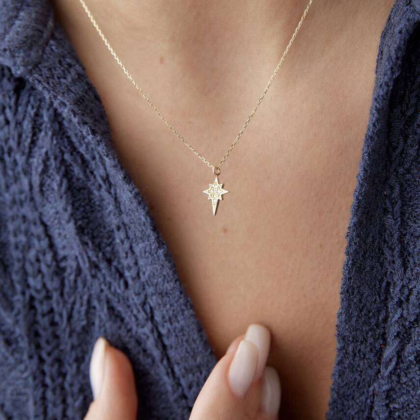 Altın Taşlı Kutup Yıldızı Minimal Kolye - Semih Haşhaş Kuyumculuk