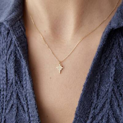 Altın Taşlı Kutup Yıldızı Minimal Kolye - 2