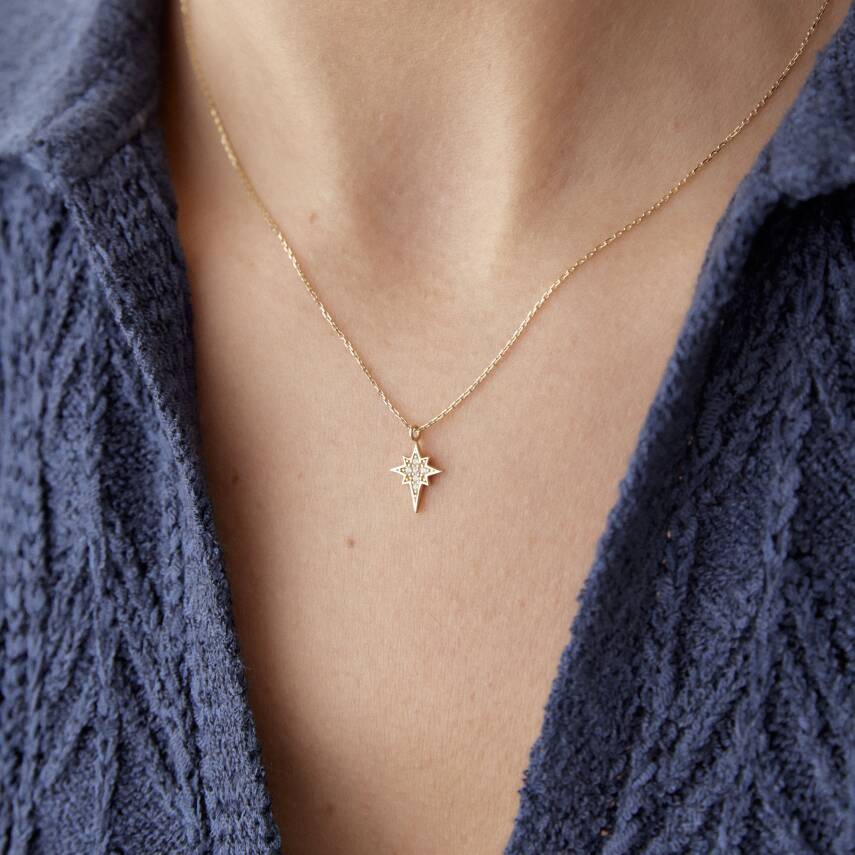 Altın Taşlı Kutup Yıldızı Minimal Kolye - Semih Haşhaş Kuyumculuk (1)