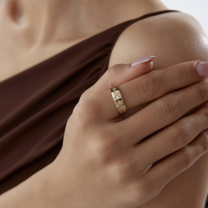 Altın Taşlı Kutup Yıldızı Yüzük - 1