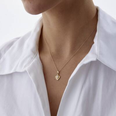 Altın Taşlı Luna Kalkan Kolye - 3