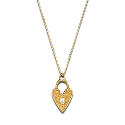 Altın Taşlı Luna Kalp Kolye 