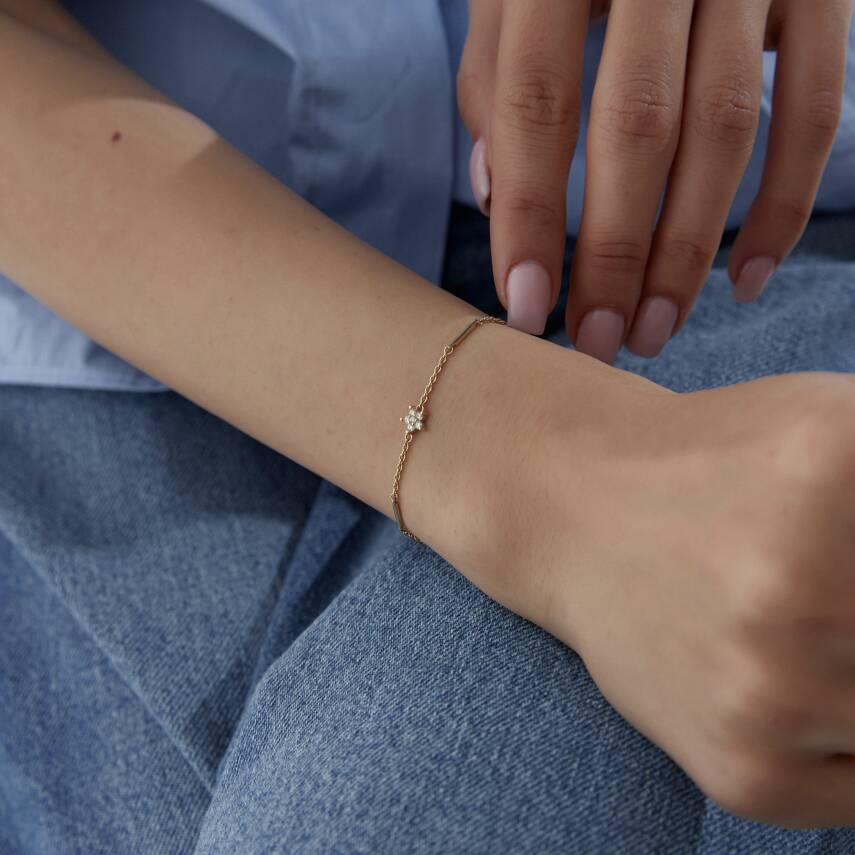Altın Taşlı Mini Yıldız Bileklik - 3