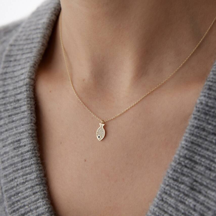 Altın Taşlı Minimal Balık Kolye - Semih Haşhaş Kuyumculuk